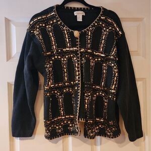 Eminent vintage black and gold jeweled embroidered heavyweight cardigan